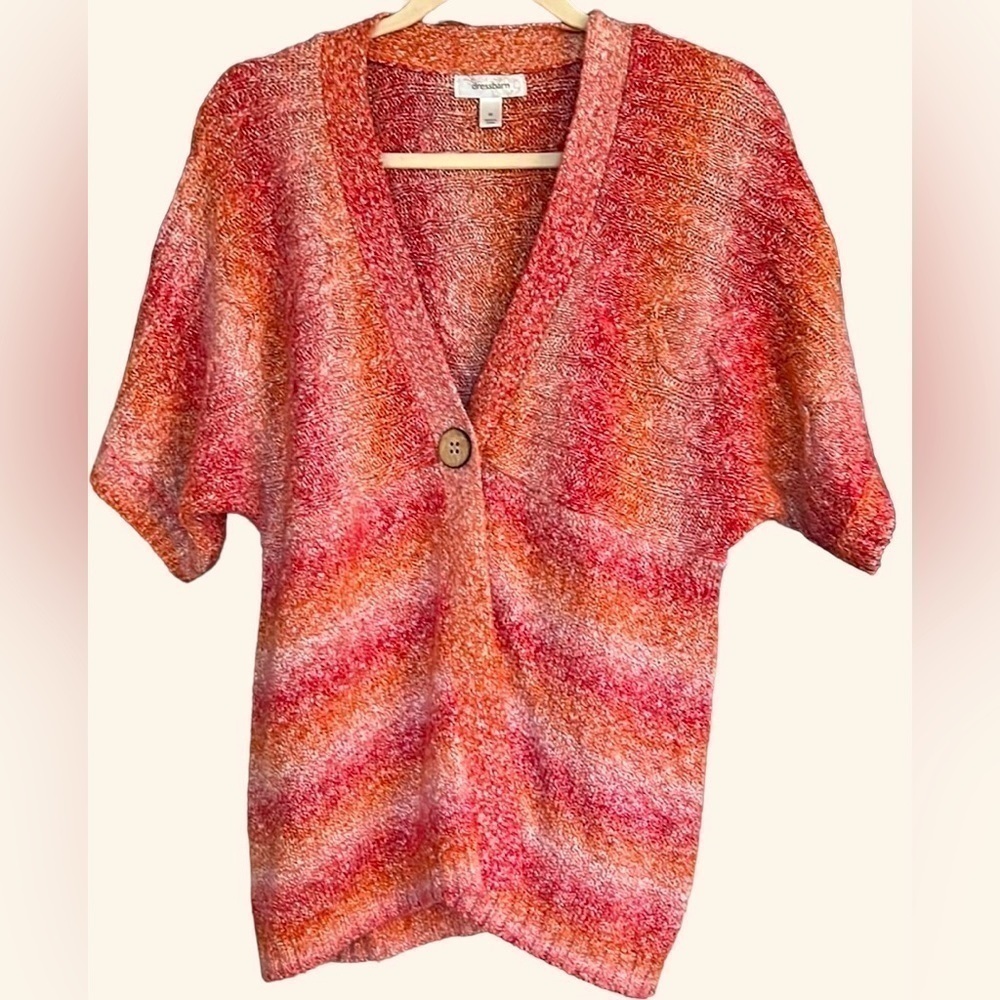 DRESS BARN Coral/Pink/White Marble Blend Button Front Sweater, Sz Medium, GUC.